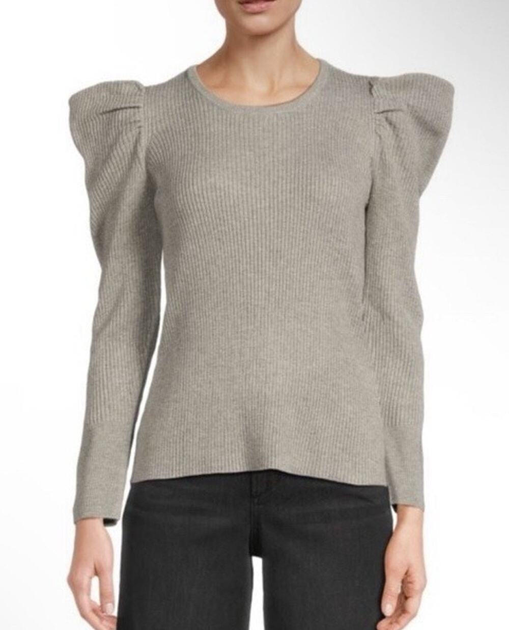 JOES JEANS Puff Shoulder Women's Gray Sleeve Ribbed Top Size XS $148 NWOT